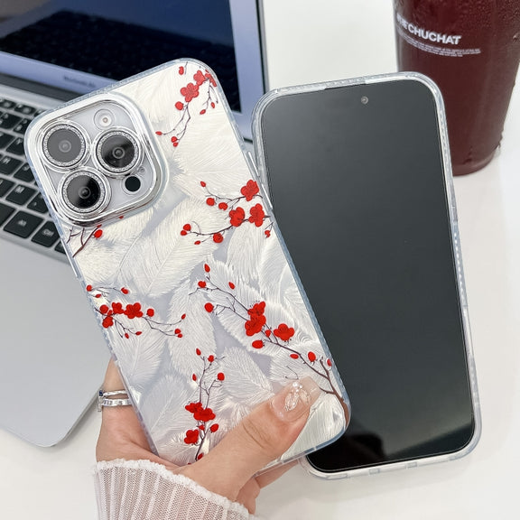For iPhone 16e Electroplating Flower Texture TPU Phone Case(Red Plum Blossom SH2)
