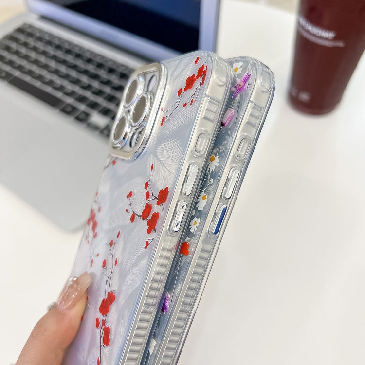 For iPhone 16e Electroplating Flower Texture TPU Phone Case(Red Plum Blossom SH2)