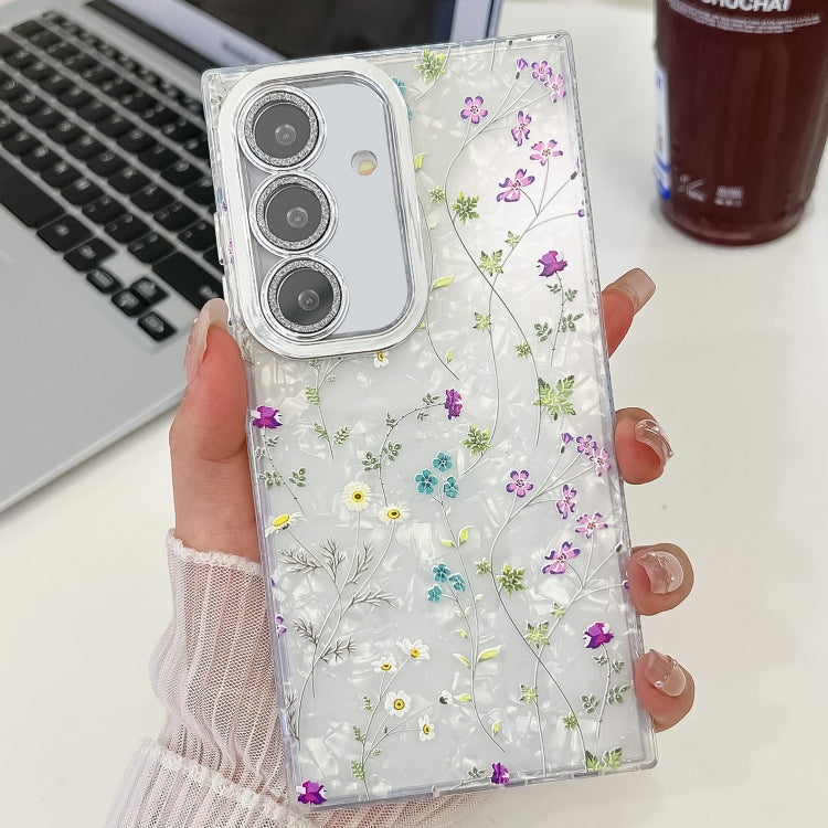 For Samsung Galaxy S25 5G Electroplating Flower Texture TPU Phone Case(Wild Chrysanthemum SH5)