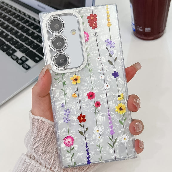 For Samsung Galaxy S25+ 5G Electroplating Flower Texture TPU Phone Case(Yellow Wildflower SH6)