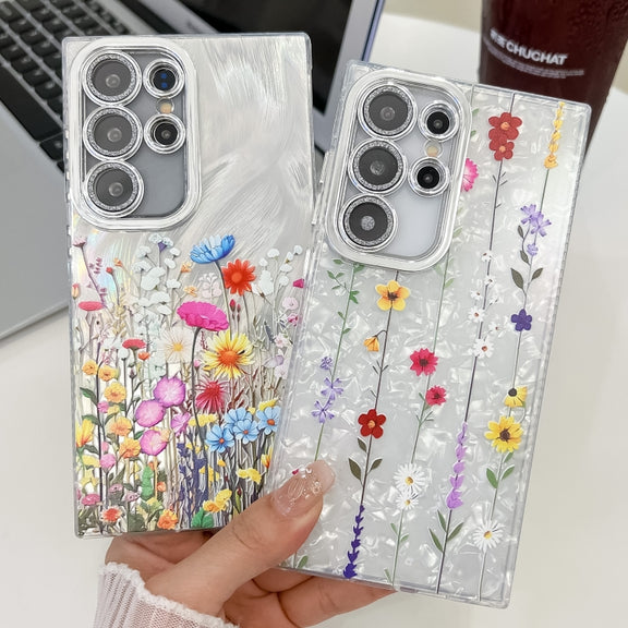 For Samsung Galaxy S25+ 5G Electroplating Flower Texture TPU Phone Case(Purple Wildflowers SH1)