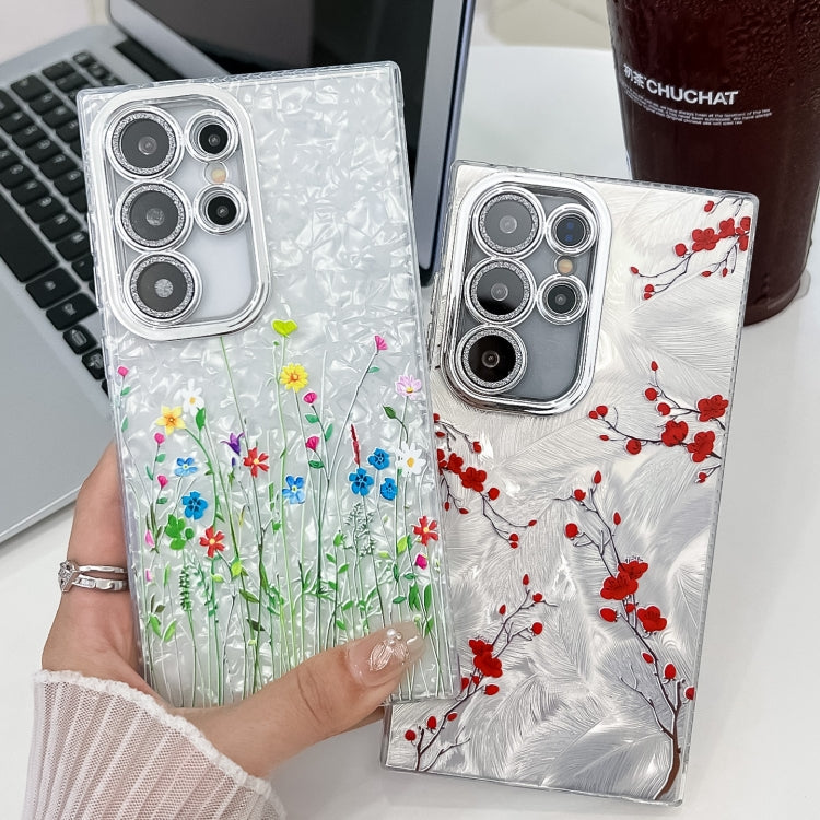 For Samsung Galaxy S25+ 5G Electroplating Flower Texture TPU Phone Case(Yellow Wildflower SH6)