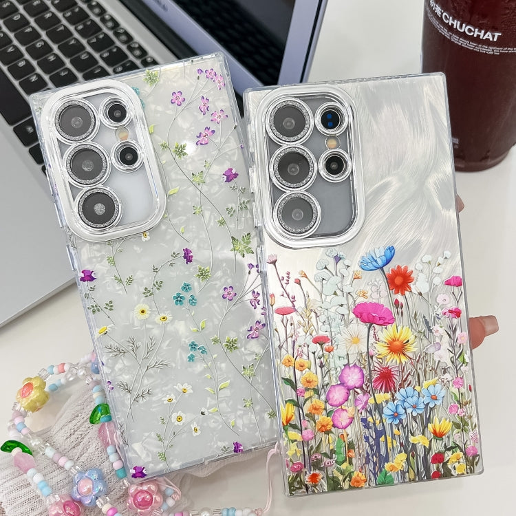 For Samsung Galaxy S25 5G Electroplating Flower Texture Wristband TPU Phone Case(Red Plum Blossom SH2)