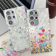 For Samsung Galaxy S25 5G Electroplating Flower Texture Wristband TPU Phone Case(Red Plum Blossom SH2)