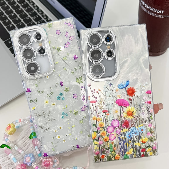 For Samsung Galaxy S25+ 5G Electroplating Flower Texture Wristband TPU Phone Case(Red Plum Blossom SH2)