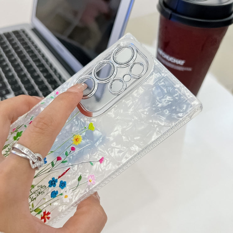 For Samsung Galaxy S25 5G Electroplating Flower Texture Wristband TPU Phone Case(Red Plum Blossom SH2)