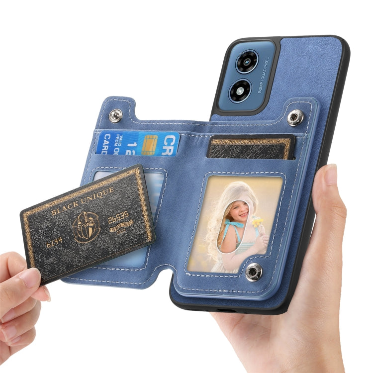 For Motorola Moto G55 Retro MagSafe Zipper Wallet Card Bag Back Phone Case(Blue)