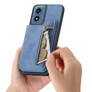 For Motorola Moto G55 Retro MagSafe Zipper Wallet Card Bag Back Phone Case(Blue)