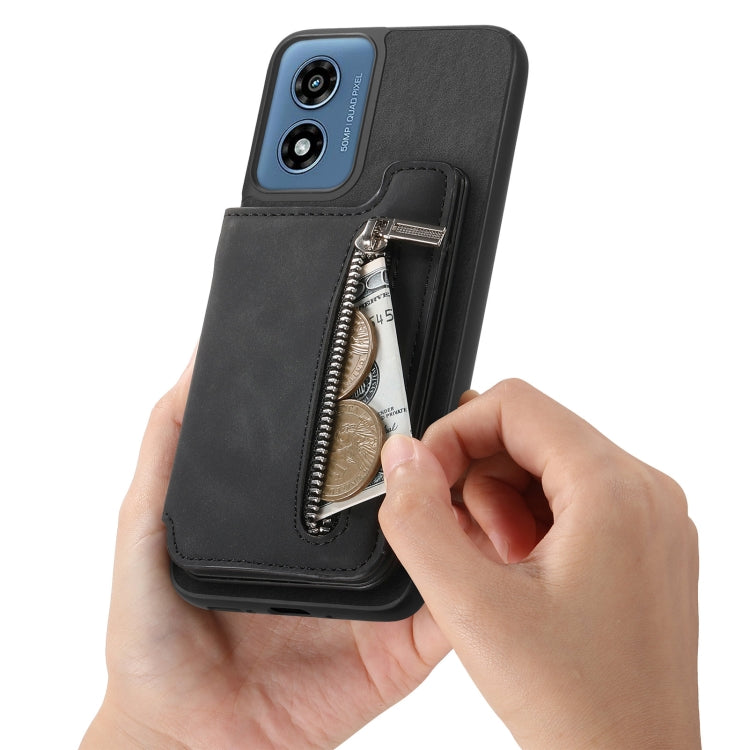 For Motorola Moto G55 Retro MagSafe Zipper Wallet Card Bag Back Phone Case(Black)