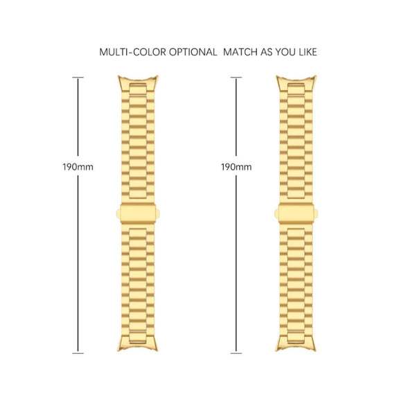 For Google Pixel Watch 3 45mm Three Beads Stainless Steel Folding Buckle Integrated Watch Band(Gold)