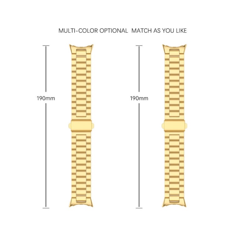 For Google Pixel Watch 3 45mm Three Beads Stainless Steel Folding Buckle Integrated Watch Band(Gold)