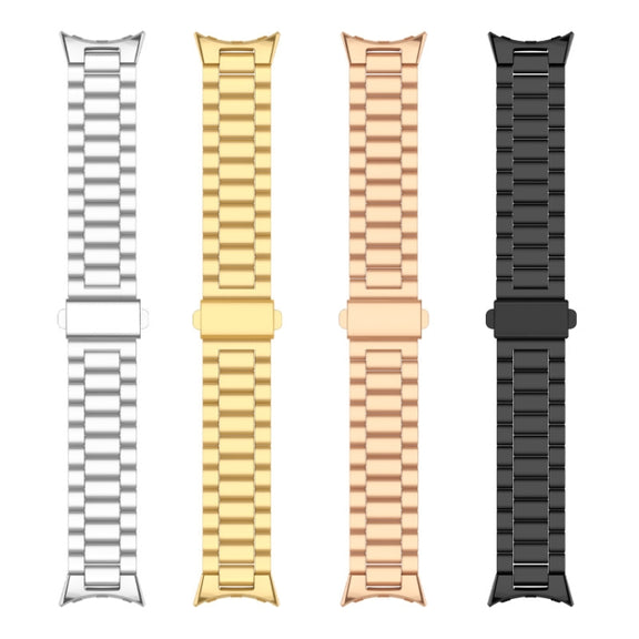 For Google Pixel Watch 3 45mm Three Beads Stainless Steel Folding Buckle Integrated Watch Band(Gold)