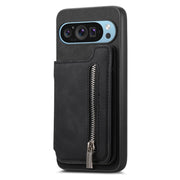 For Google Pixel 8a Retro MagSafe Zipper Wallet Card Bag Back Phone Case(Black)