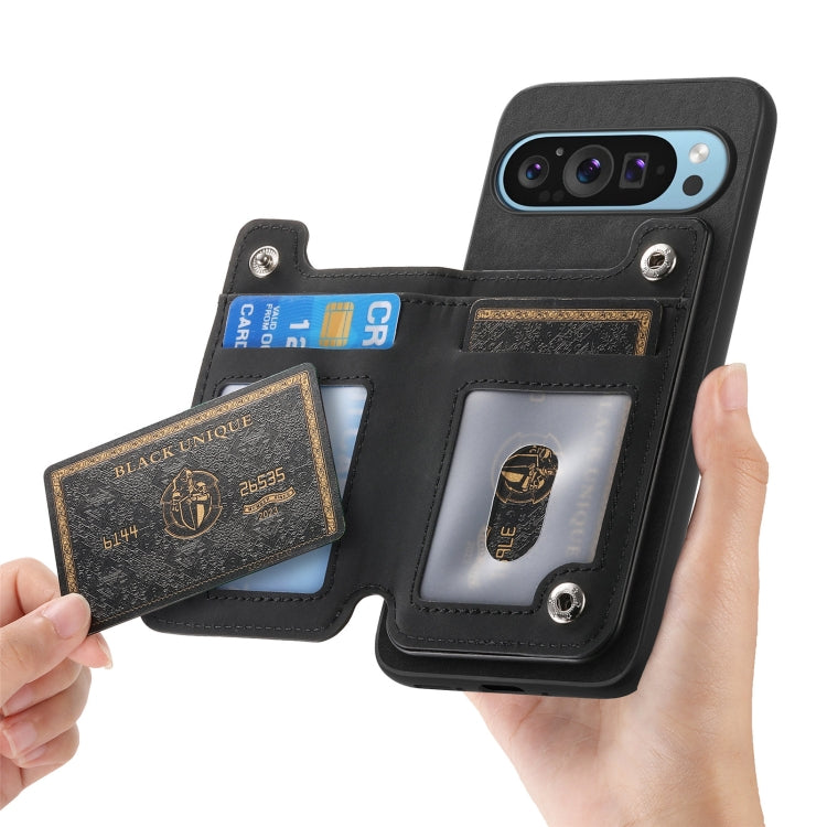 For Google Pixel 8a Retro MagSafe Zipper Wallet Card Bag Back Phone Case(Black)