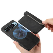 For Google Pixel 8a Retro MagSafe Zipper Wallet Card Bag Back Phone Case(Black)