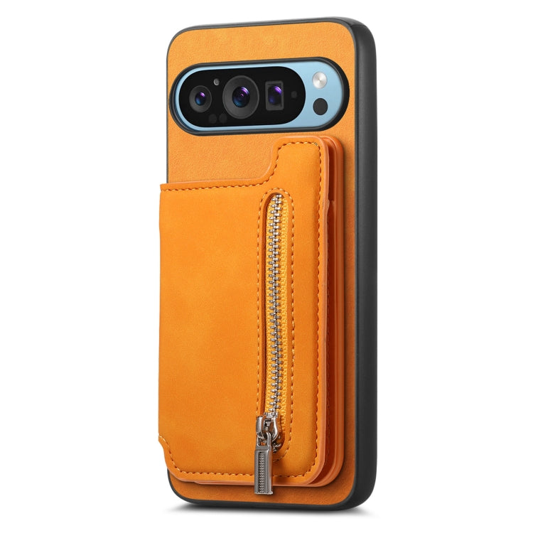 For Google Pixel 8 Pro Retro MagSafe Zipper Wallet Card Bag Back Phone Case(Yellow)