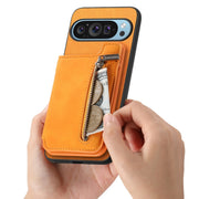 For Google Pixel 8 Pro Retro MagSafe Zipper Wallet Card Bag Back Phone Case(Yellow)
