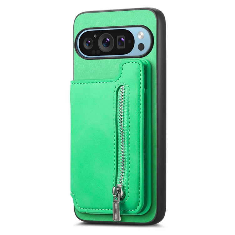 For Google Pixel 8 Retro MagSafe Zipper Wallet Card Bag Back Phone Case(Green)