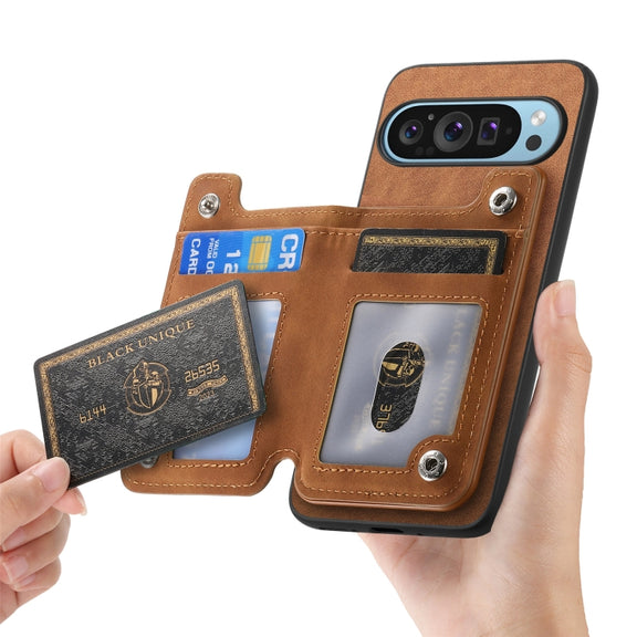 For Google Pixel 8 Retro MagSafe Zipper Wallet Card Bag Back Phone Case(Brown)