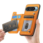 For Google Pixel 7a Retro MagSafe Zipper Wallet Card Bag Back Phone Case(Yellow)