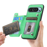 For Google Pixel 7a Retro MagSafe Zipper Wallet Card Bag Back Phone Case(Green)