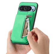 For Google Pixel 7 Pro Retro MagSafe Zipper Wallet Card Bag Back Phone Case(Green)