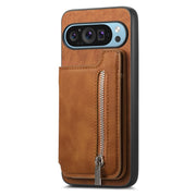 For Google Pixel 7 Pro Retro MagSafe Zipper Wallet Card Bag Back Phone Case(Brown)