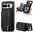 For Google Pixel 7 Pro Retro MagSafe Zipper Wallet Card Bag Back Phone Case(Black) - Google Cases by PMC TechLife | Online Shopping South Africa | PMC TechLife | Buy Now Pay Later Mobicred