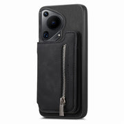 For Huawei Pura 70 Pro+ Retro MagSafe Zipper Wallet Card Bag Back Phone Case(Black)