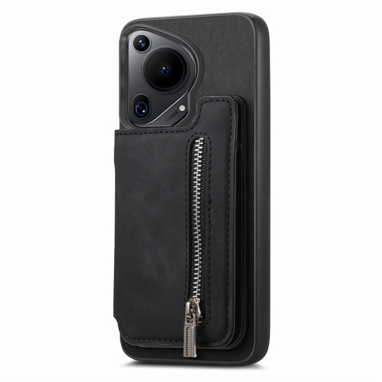 For Huawei Pura 70 Pro+ Retro MagSafe Zipper Wallet Card Bag Back Phone Case(Black)