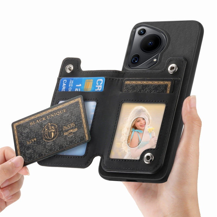 For Huawei Pura 70 Pro+ Retro MagSafe Zipper Wallet Card Bag Back Phone Case(Black)