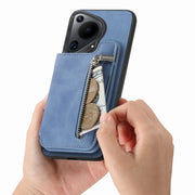 For Huawei Pura 70 Retro MagSafe Zipper Wallet Card Bag Back Phone Case(Blue)