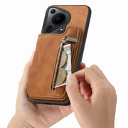 For Huawei Pura 70 Retro MagSafe Zipper Wallet Card Bag Back Phone Case(Brown)