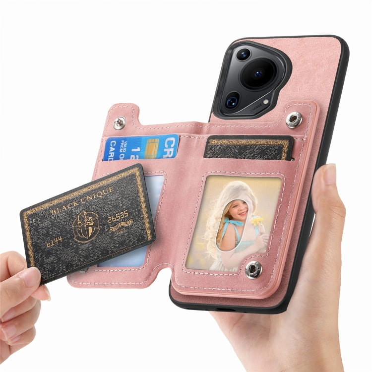 For Huawei nova 12 / 13 Retro MagSafe Zipper Wallet Card Bag Back Phone Case(Pink)