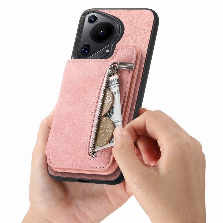 For Huawei nova 12 / 13 Retro MagSafe Zipper Wallet Card Bag Back Phone Case(Pink)