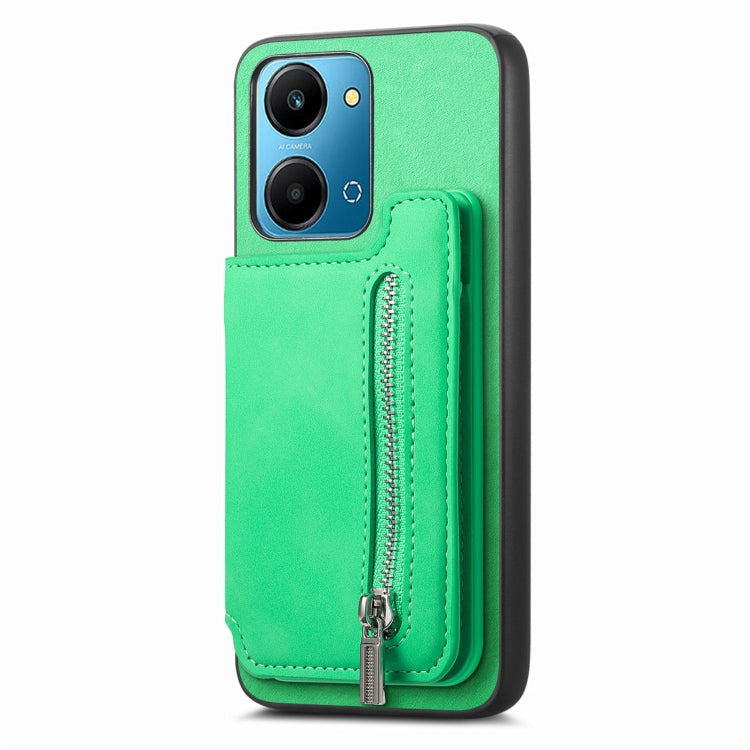 For Honor 90 GT 5G Retro MagSafe Zipper Wallet Card Bag Back Phone Case(Green)