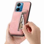 For Honor 100 Retro MagSafe Zipper Wallet Card Bag Back Phone Case(Pink)