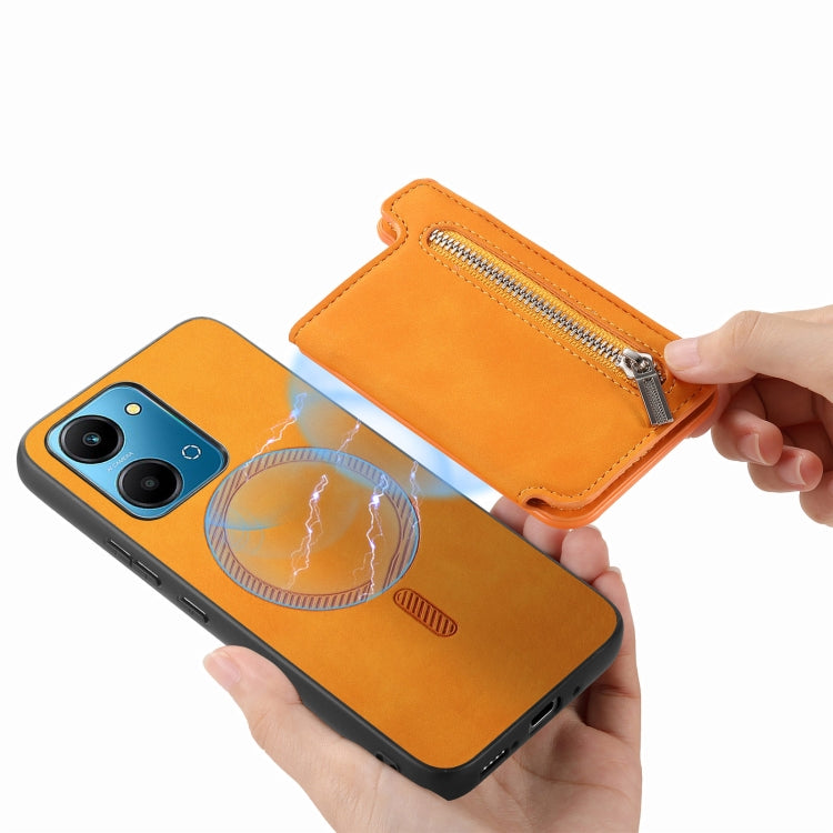 For Honor X50i+ Retro MagSafe Zipper Wallet Card Bag Back Phone Case(Yellow)