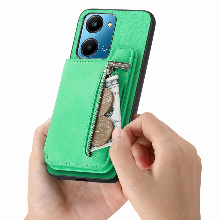 For Honor X50i+ Retro MagSafe Zipper Wallet Card Bag Back Phone Case(Green)