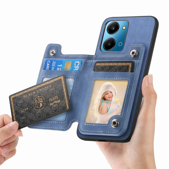 For Honor Play 50 Plus 5G Retro MagSafe Zipper Wallet Card Bag Back Phone Case(Blue)