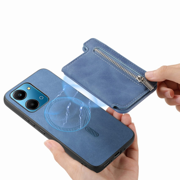 For Honor Play 50 Plus 5G Retro MagSafe Zipper Wallet Card Bag Back Phone Case(Blue)