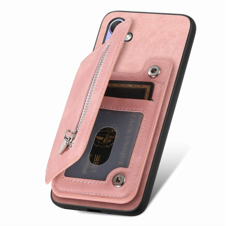 For Honor Play 50 Plus 5G Retro MagSafe Zipper Wallet Card Bag Back Phone Case(Pink)