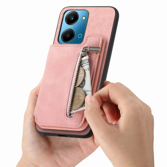 For Honor Play 50 Plus 5G Retro MagSafe Zipper Wallet Card Bag Back Phone Case(Pink)