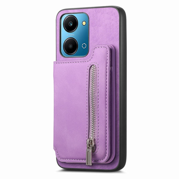 For Honor 90 Pro 5G Retro MagSafe Zipper Wallet Card Bag Back Phone Case(Purple)
