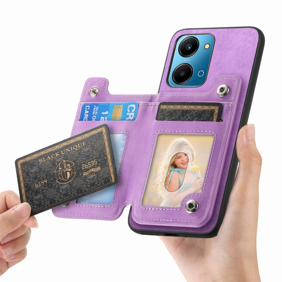 For Honor 90 Pro 5G Retro MagSafe Zipper Wallet Card Bag Back Phone Case(Purple)