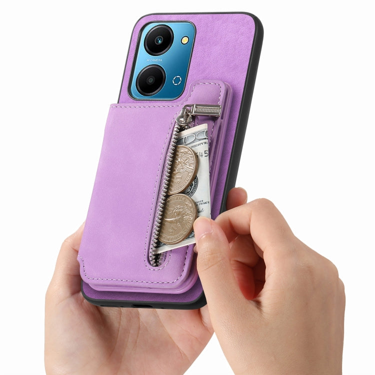 For Honor 90 Pro 5G Retro MagSafe Zipper Wallet Card Bag Back Phone Case(Purple)