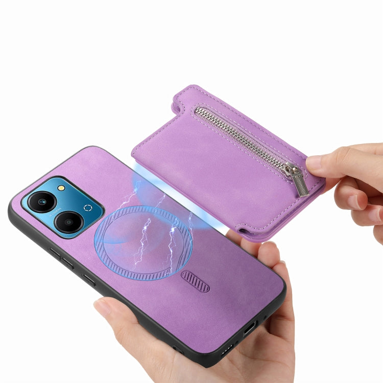 For Honor 90 Pro 5G Retro MagSafe Zipper Wallet Card Bag Back Phone Case(Purple)