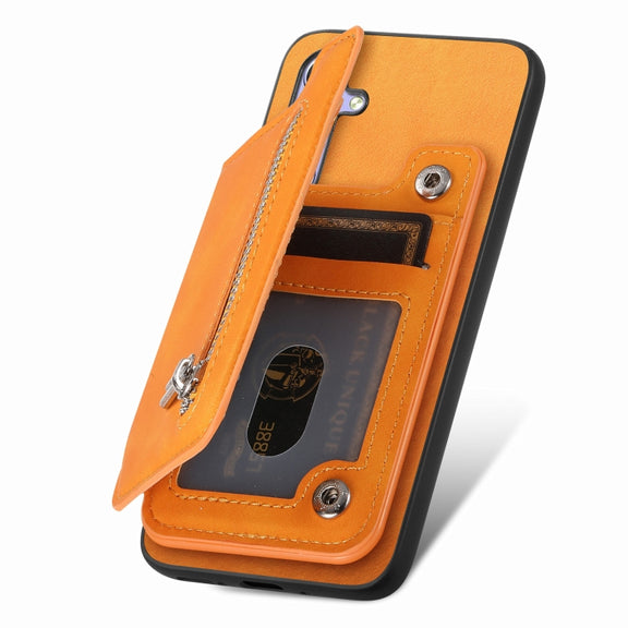 For Honor X50i Retro MagSafe Zipper Wallet Card Bag Back Phone Case(Yellow)