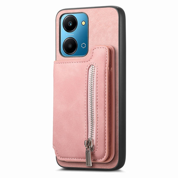 For Honor X50i Retro MagSafe Zipper Wallet Card Bag Back Phone Case(Pink)