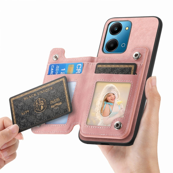 For Honor X50i Retro MagSafe Zipper Wallet Card Bag Back Phone Case(Pink)